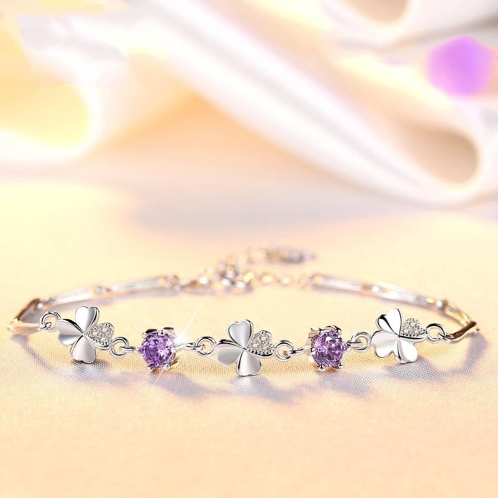 925 Silberplattiertes Armband für Damen Süße Kleeblatt Drehende Blume Zirkonia Schmuck