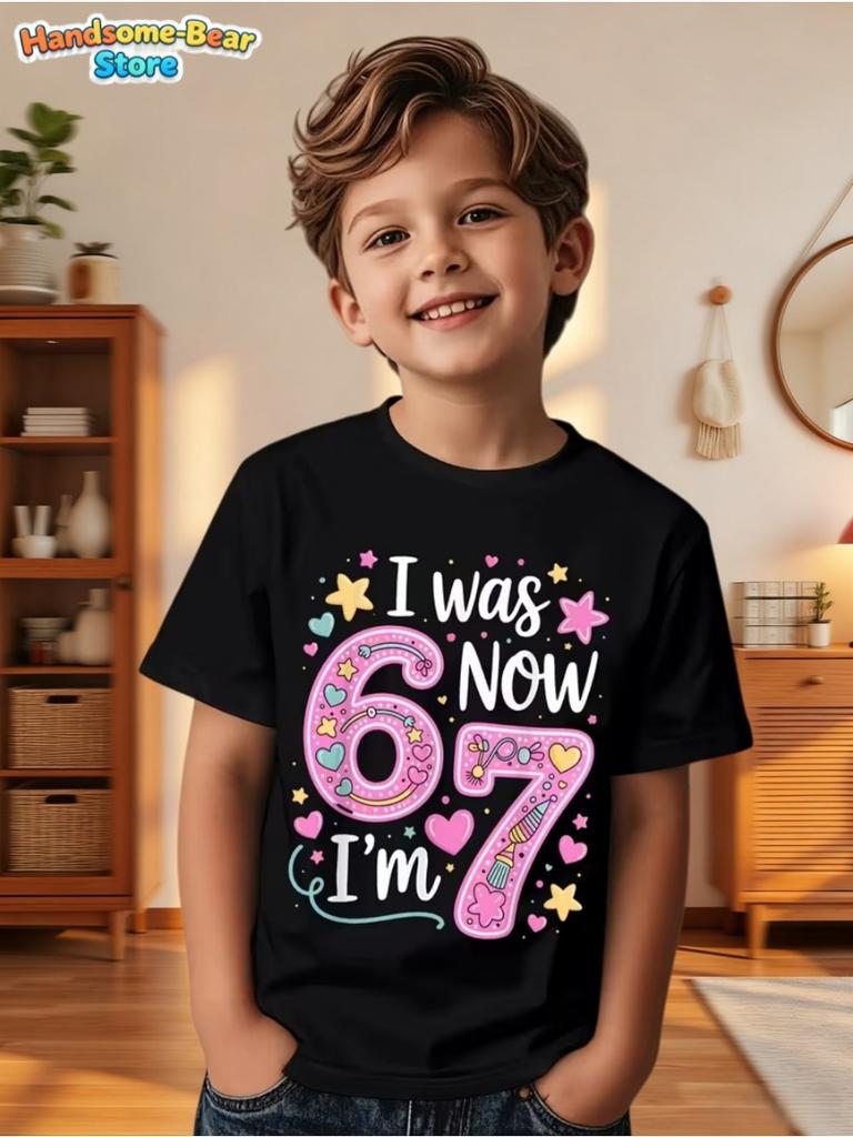 Summer T-Shirt for Kids Birthday Party Gifts Short Sleeve Tees Crew Neck Graphic Children's Clothing
