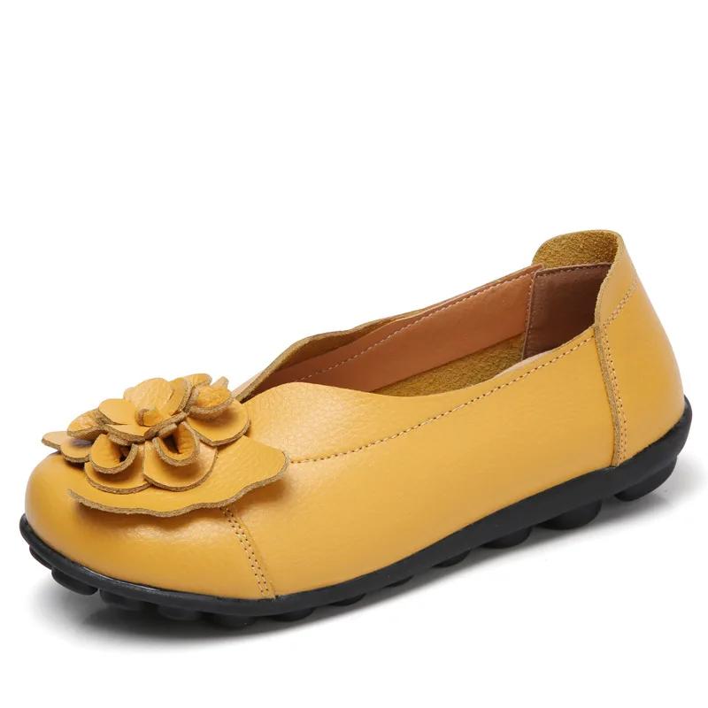 Fashion 2025Soft Genuine Leather Flat Shoes Women Flats with Flowers Ladies Shoes Women Designers Loafers Slip On Ballerina