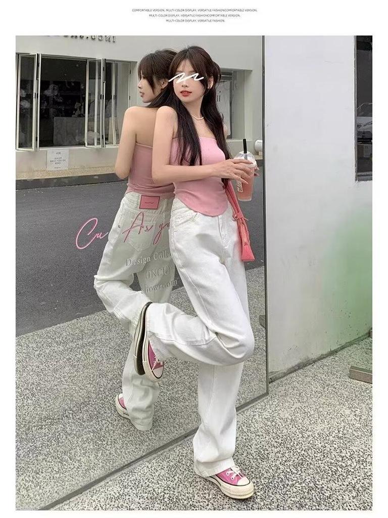 Women's High-Waisted White Wide-Leg Jeans - Summer 2025 Slimming Straight-Leg Petite Floor-Length Pants