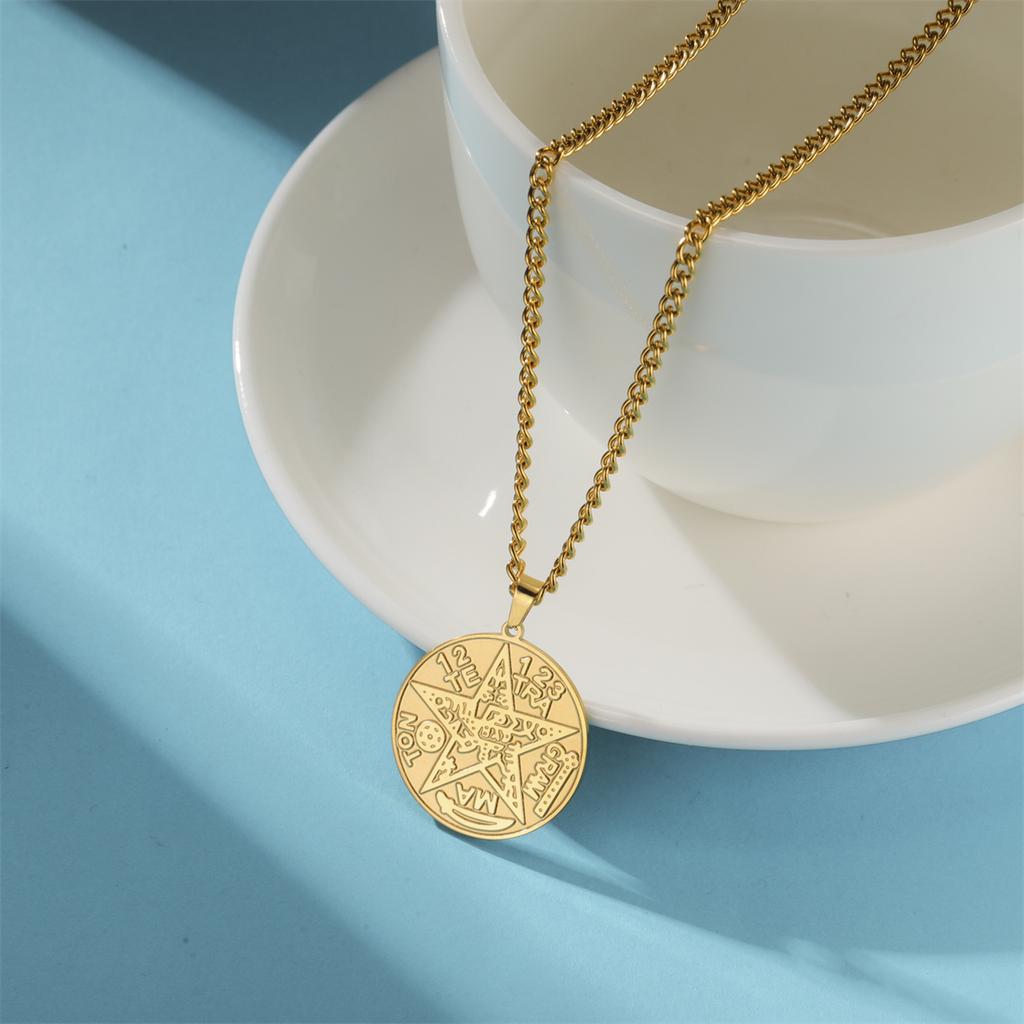 Tetragrammaton Pentagram Necklaces Stainless Steel Vintage Magical God Name Pendant Chain Pentacle Solomon Jewelry Gifts