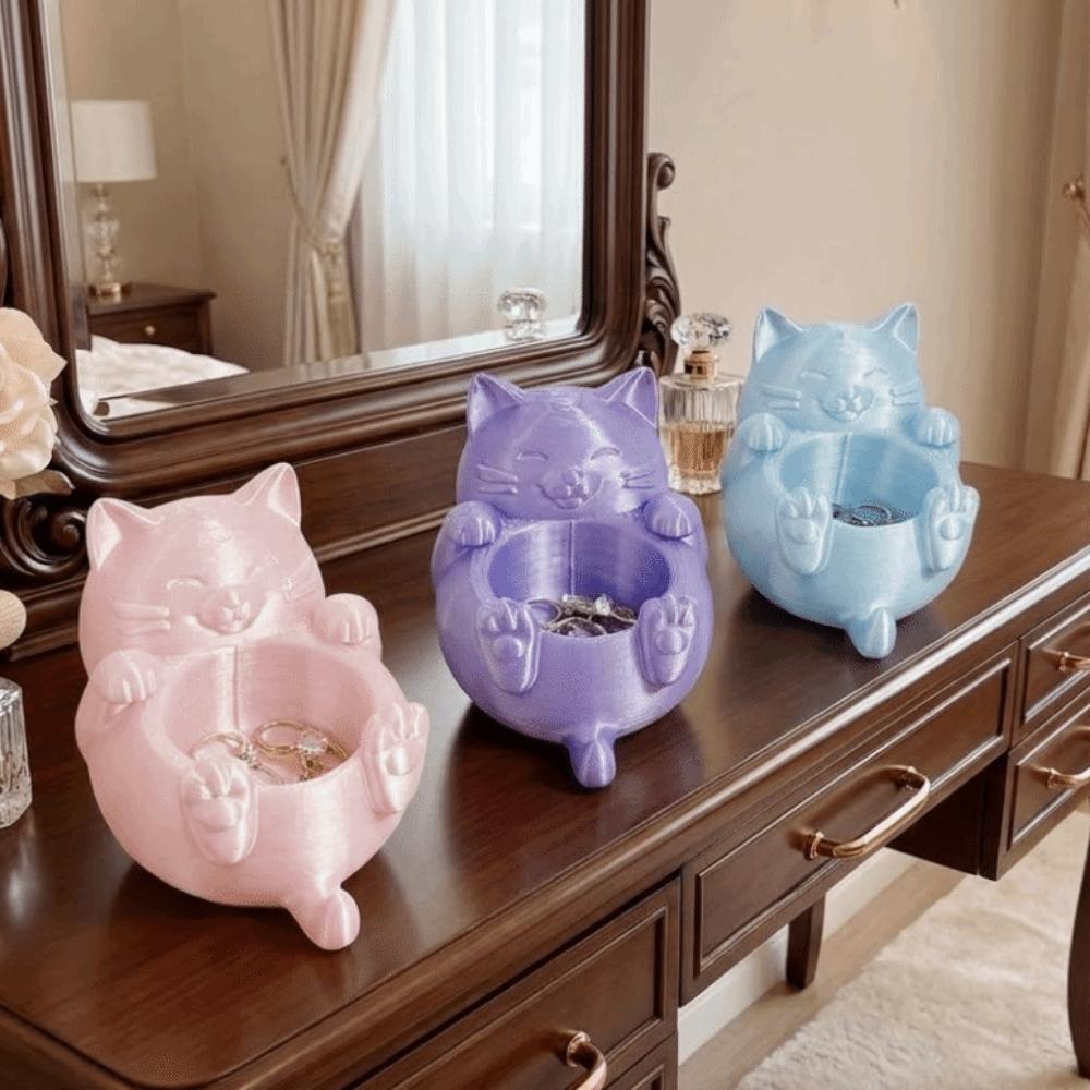 Cute 3D Printed Trinket Holder Plastic Jewelry Storage Box Modern Lucky Cat Storage Box Office