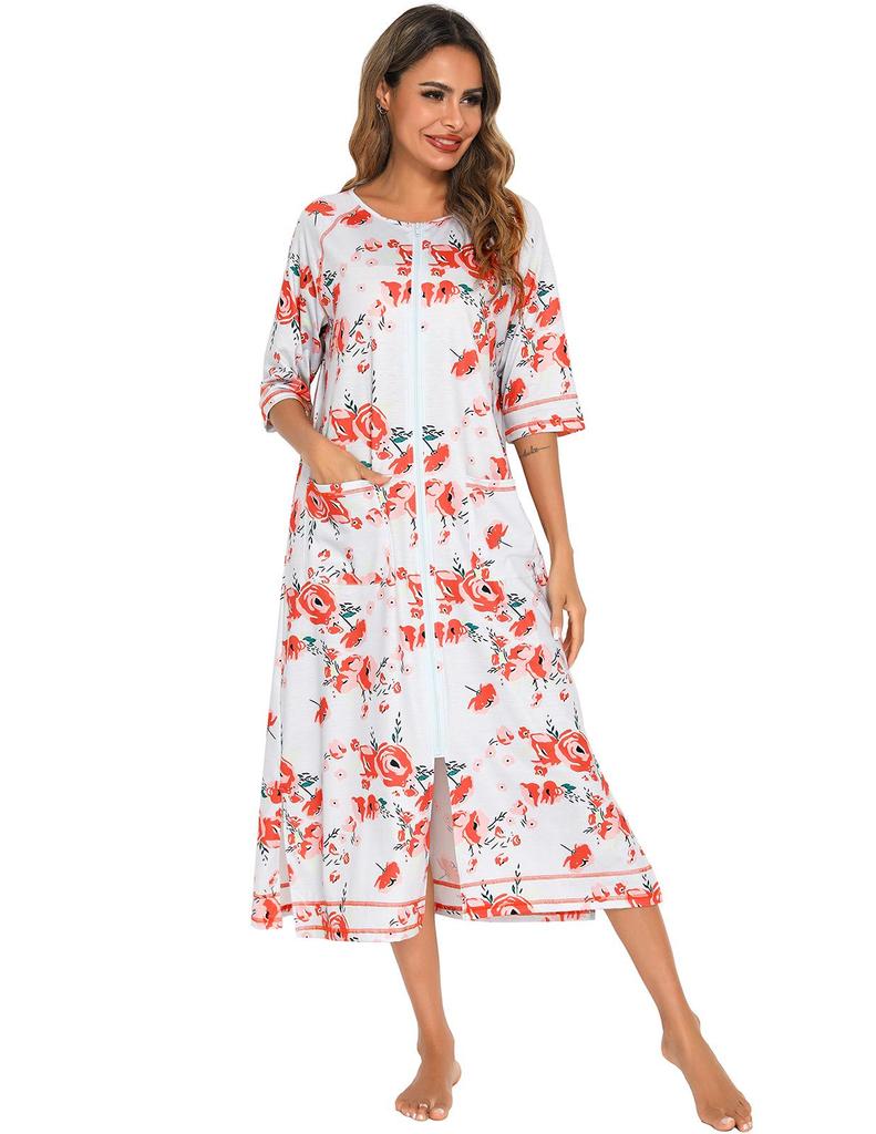 Rochie de maternitate europeană și americană 2024: Pijamale Confortabile, Casual, cu Croială Largă și Mâneci 3/4 pentru Primăvară și Vară