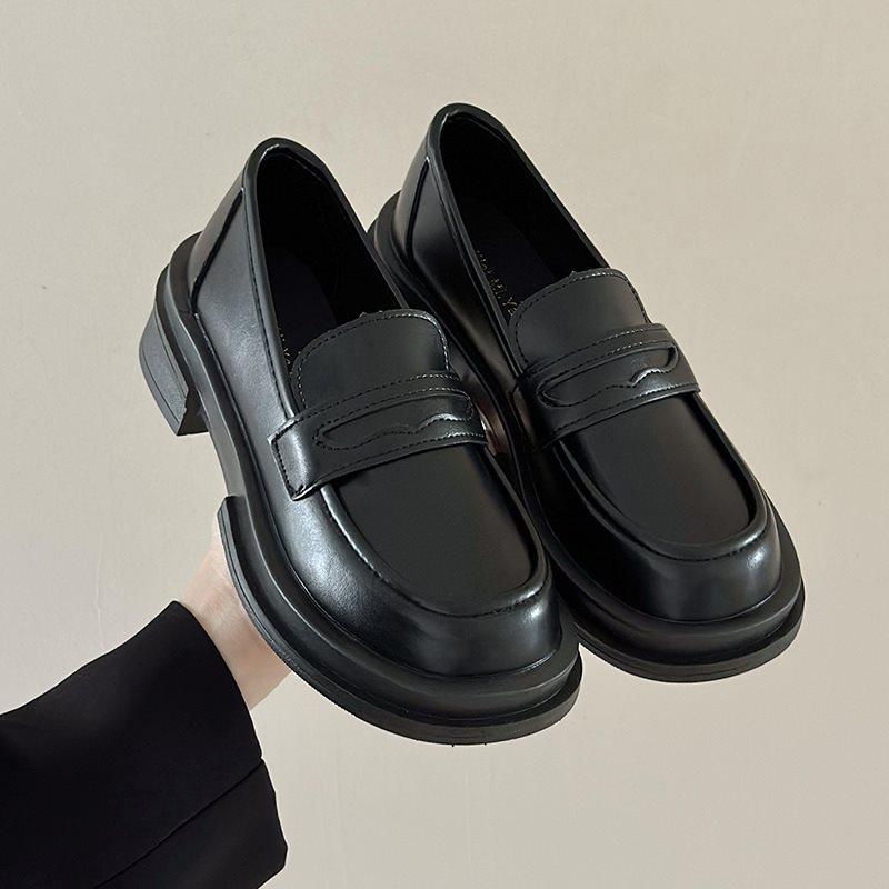 Flat-bottomed Small Leather Shoes Doudou Soft Leather Black Professional Loafers Women's British Style Small Black Summer Work Shoes Spring and Autumn