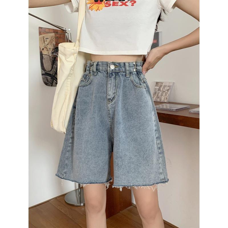 Women's Summer Thin Denim Shorts with High Waist, Loose Fit, Slimming Effect, and Oversized Straight Leg Wide Leg Capris