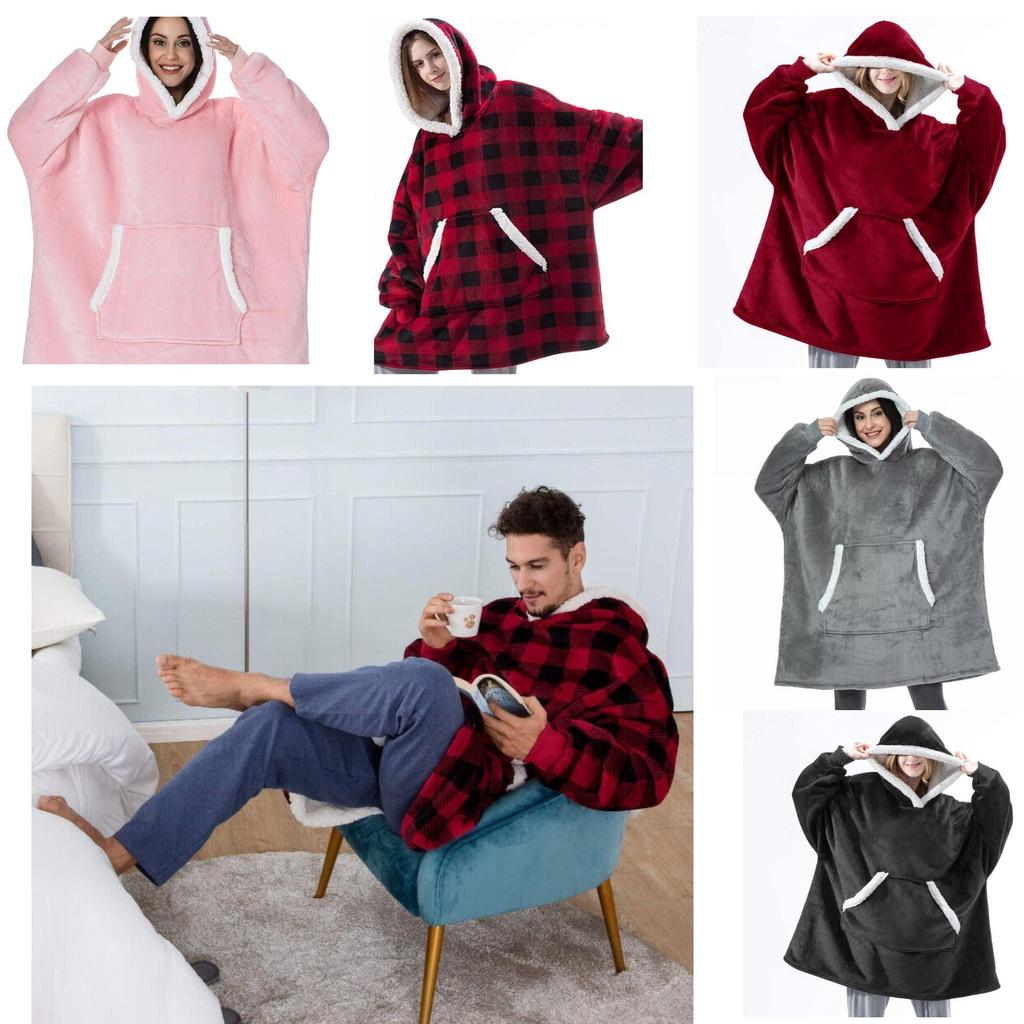 Blanket Oversized Hoodie  Plush Giant Sweatshirt Adult Kids Sleeves Pocket