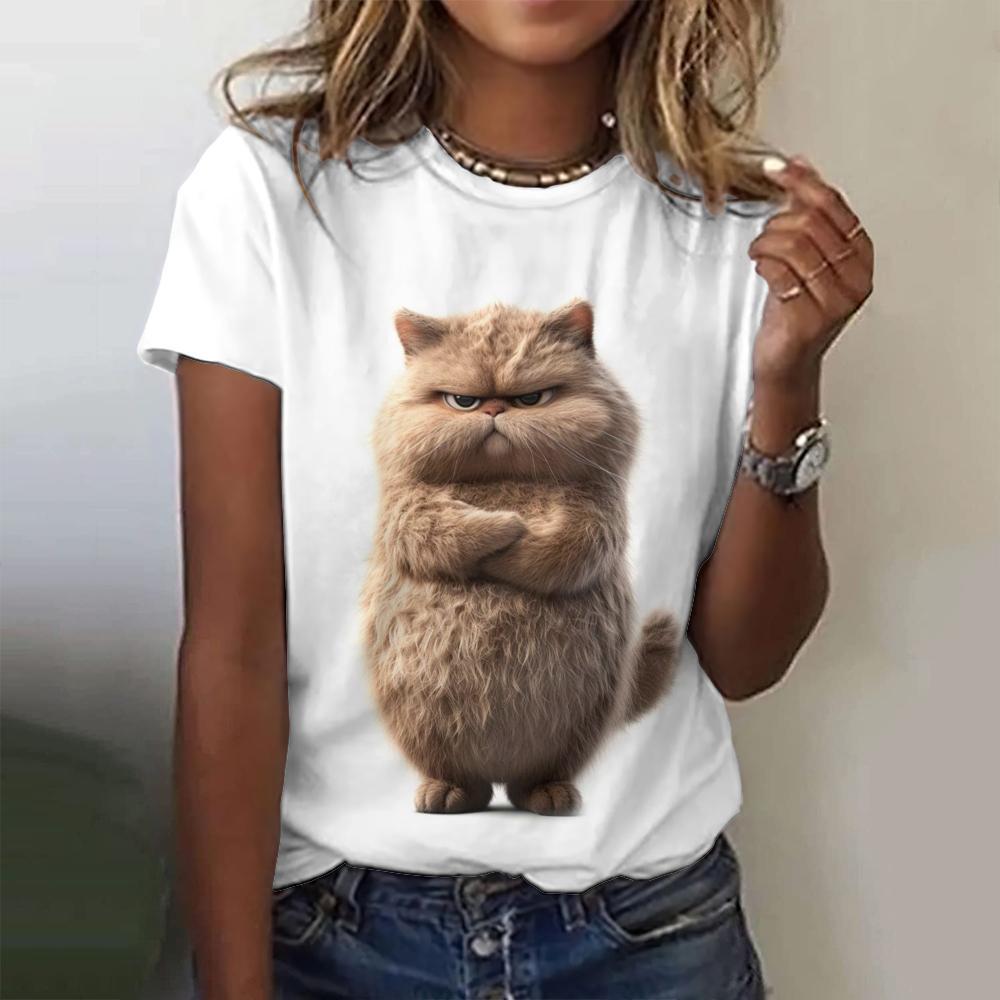Summer Clothing 3D Printed Small Black Cat Casual Short Sleeved Women's T-shirt