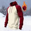 Men's Retro Casual Raglan Color-blocked Loose Hooded Casual Sweatshirt with Velvet and Thickening