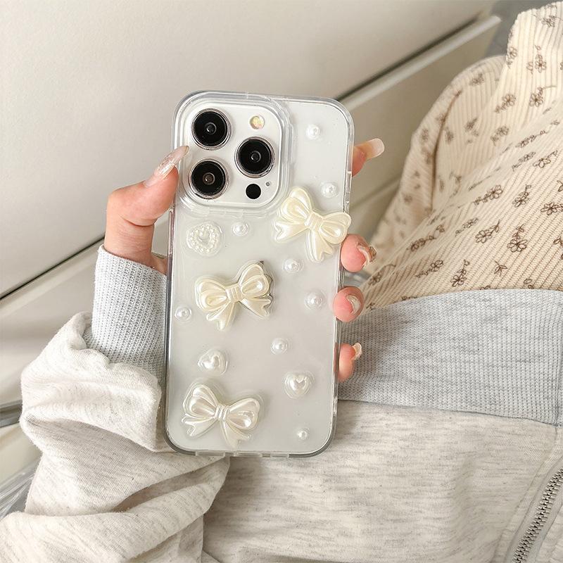 

Love Pearl Bow Mobile Phone Case For Iphone17Promax Transparent Apple 16 Epoxy Wind 15 iPhone 7/8/SE 2020