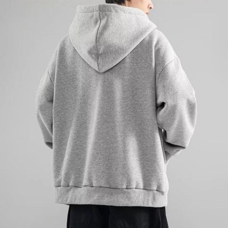 Men Winter Hooded Coat Streetwear Mid Length Jacket Zip Up Cardigan Outerwear with Pockets Loose Fit Sport Drawstring