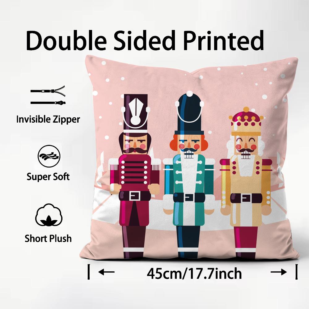 Nordic Nutcracker Soldier Toy Cushion Cover Pattern Printed Pillowcase for Living Room Sofa Cushion Cover & Bedroom Decor