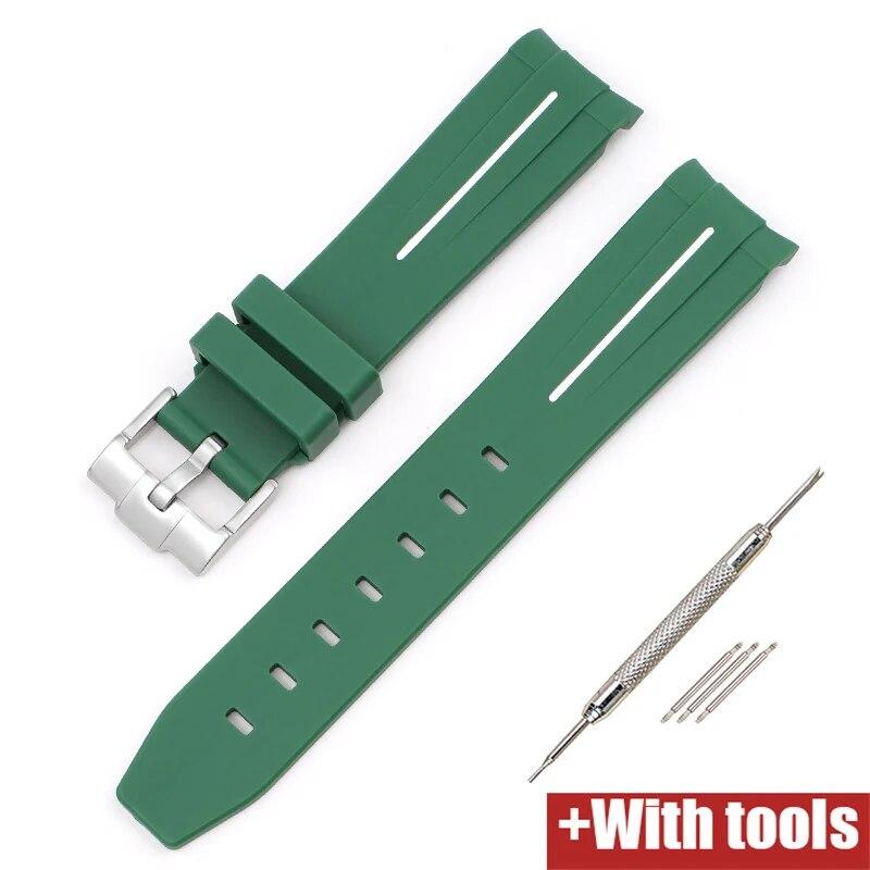 20/21/22mm Curved End Rubber Strap for Rolex Stainless Steel Buckle Men Women Sport Waterproof TPU Replacement Bracelet Band