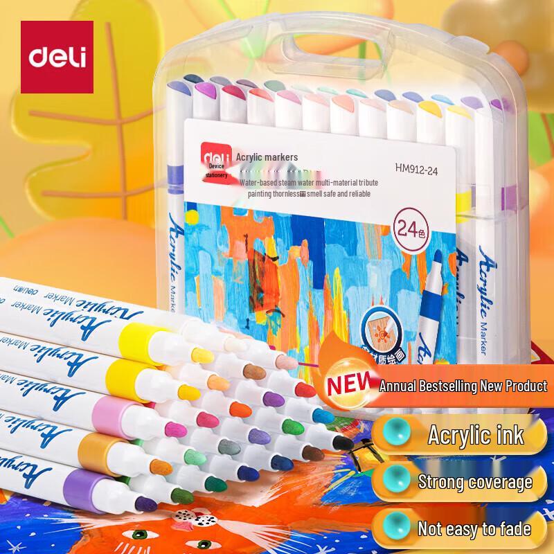 Deli 24-Color Water-Based Acrylic Marker Set