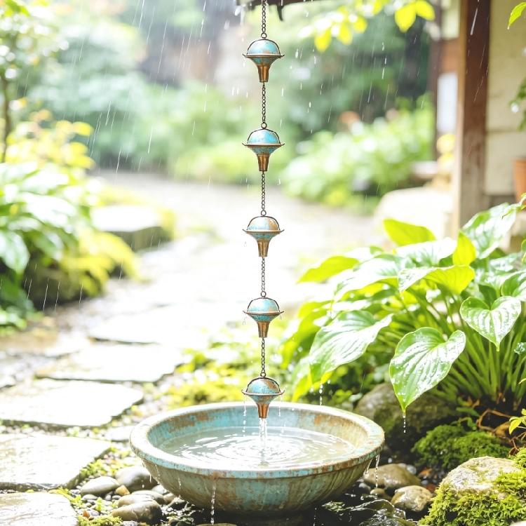 Roofline Drainage Rain Chain Metal Hanging Accent, 300 cm Outdoor Water Guide with Linked Cup Detail for Home Garden Household Use