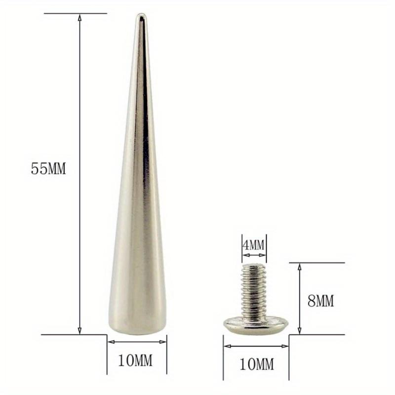 10pcs/set 55MM Solid Punk Bullet Large Spikes Metal Leather Rivets DIY Silver Screw On Cone Studs for Cosplay Clothes
