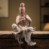 Backflow Incense Burner Ceramic Guan Yin Statue Zen Bodhisattva Figurine Waterfall Smoke Cone Home Office Desk Table Decor