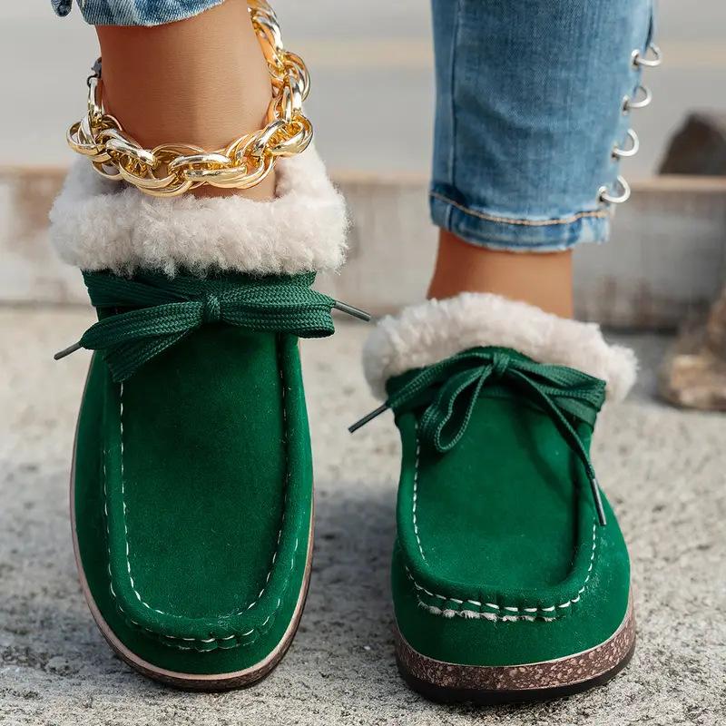 Women's Plus Size Warm Fleece-Lined Low-Top Flat Heel Slip-On Lazy Casual Cotton Shoes