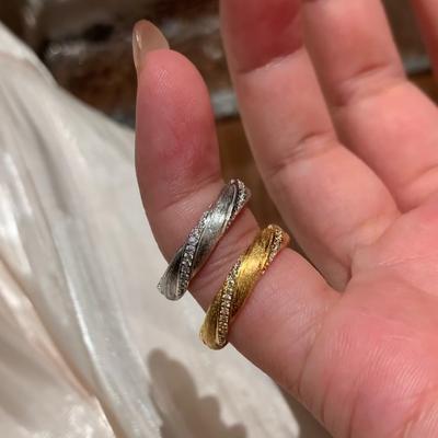 Niche High-End Brushed Twist Zircon Ring Women'S Retro Light Luxury Fashion Personality Exquisite Versatile Ring Ring