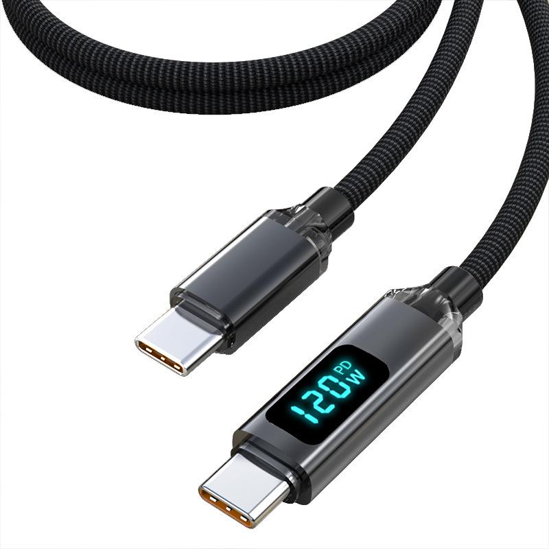 Crystal Shine 120W Fast Charging Dual USB-C Cable for Apple 15/16 & Huawei Car Chargers with Digital Display