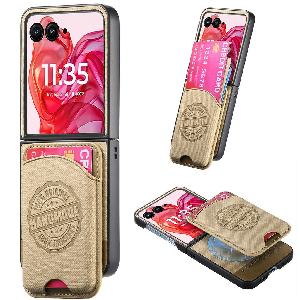 For Motorola Razr 50 Ultra 5G Case with Card Bag Compatible with MagSafe Denim Texture Leather Back Cover