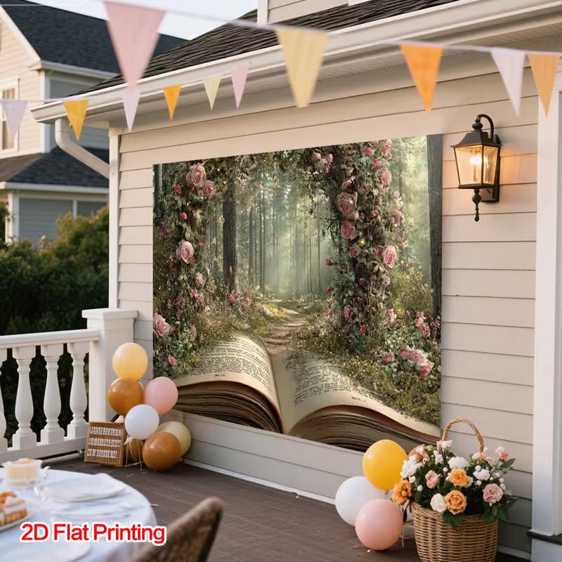 2D Magical Storybook Forest Backdrop Enchanted Rose Path Photography Background Cloth