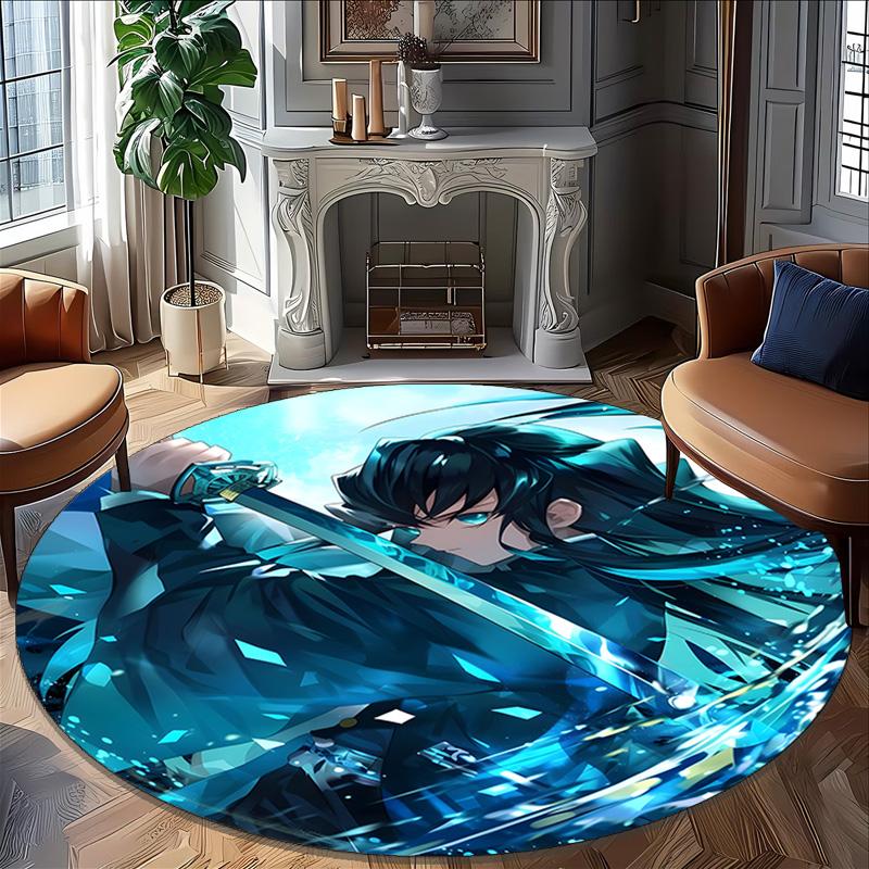 1pc Demon Slayer5 Print Round Carpet Chair Round Carpet Suitable for Bedroom Living Room Home Decorative Carpet