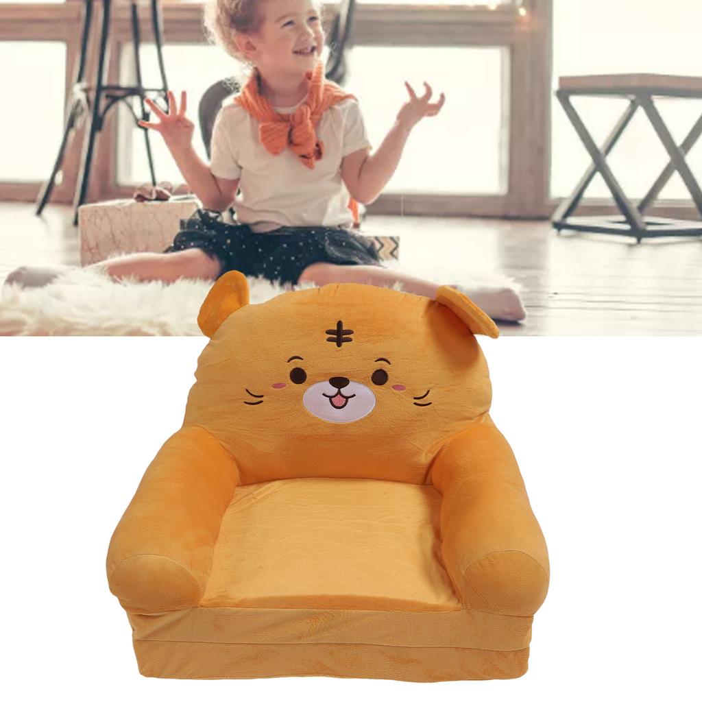 Kids Folding Sofa Plush Fabric Sponge Cartoon Pattern Toddler   Open Couch for Rest Rding