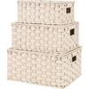 Woven Storage Basket With Lid Lock PET Material Organizer Box Clothes Toys Cosmetics Office Supplies