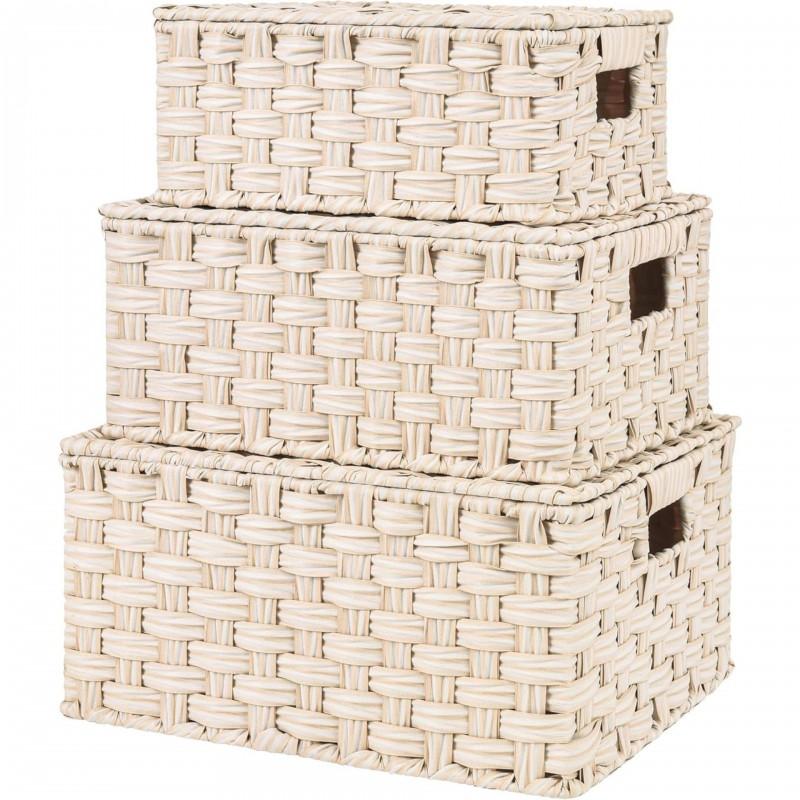 Woven Storage Basket With Lid Lock PET Material Organizer Box Clothes Toys Cosmetics Office Supplies