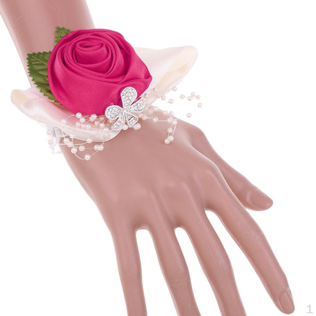 Браслет-бутоньерка на запястье Цветы на руку для сестер Свадебная вечеринка Rose Red