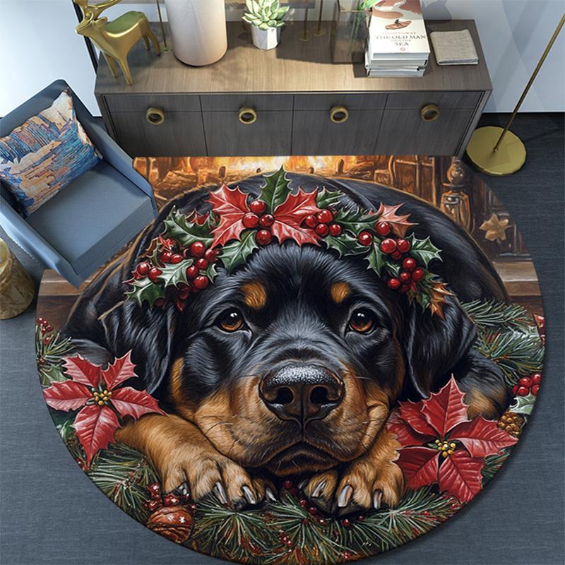 Rottweiler Round Area Rug,Carpet Rug for Living Room Bedroom Sofa Playroom Decor,Non-slip Floor Mat