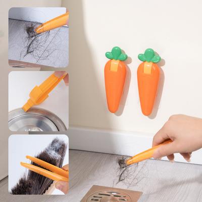 Cute Carrot Shape 2-In-1 Garbage Clip Dust Stain Removal Shovel Kitchen Sink Cleaning Tools Bathroom Hair Catchers Clips