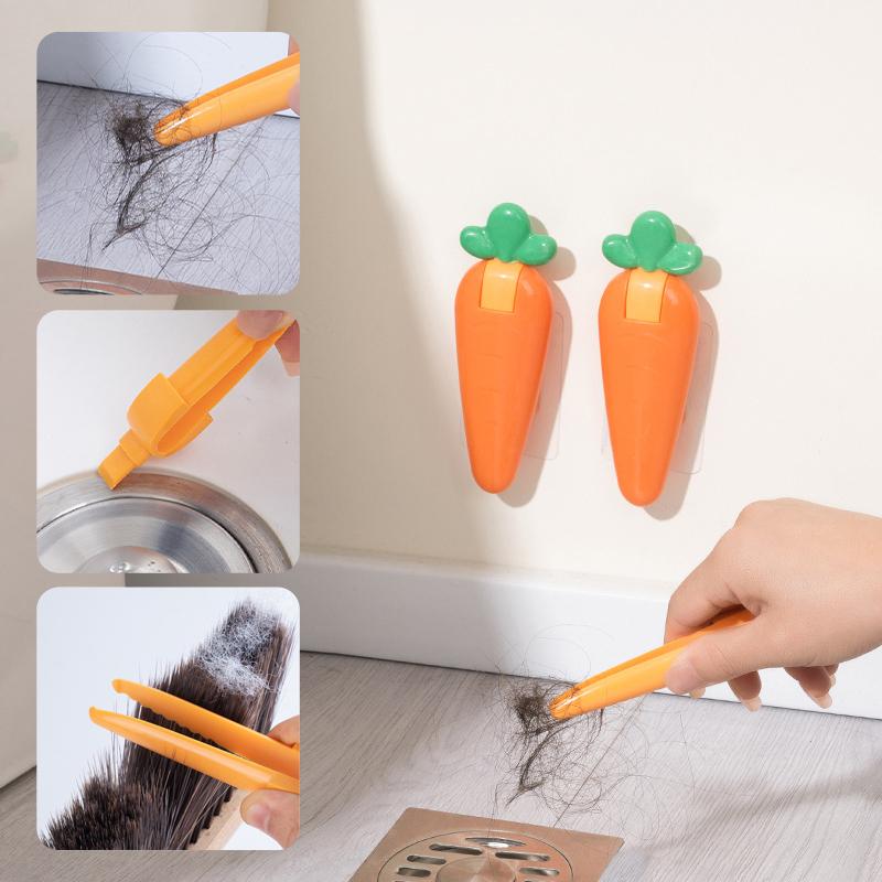 

Cute Carrot Shape 2-In-1 Garbage Clip Dust Stain Removal Shovel Kitchen Sink Cleaning Tools Bathroom Hair Catchers Clips