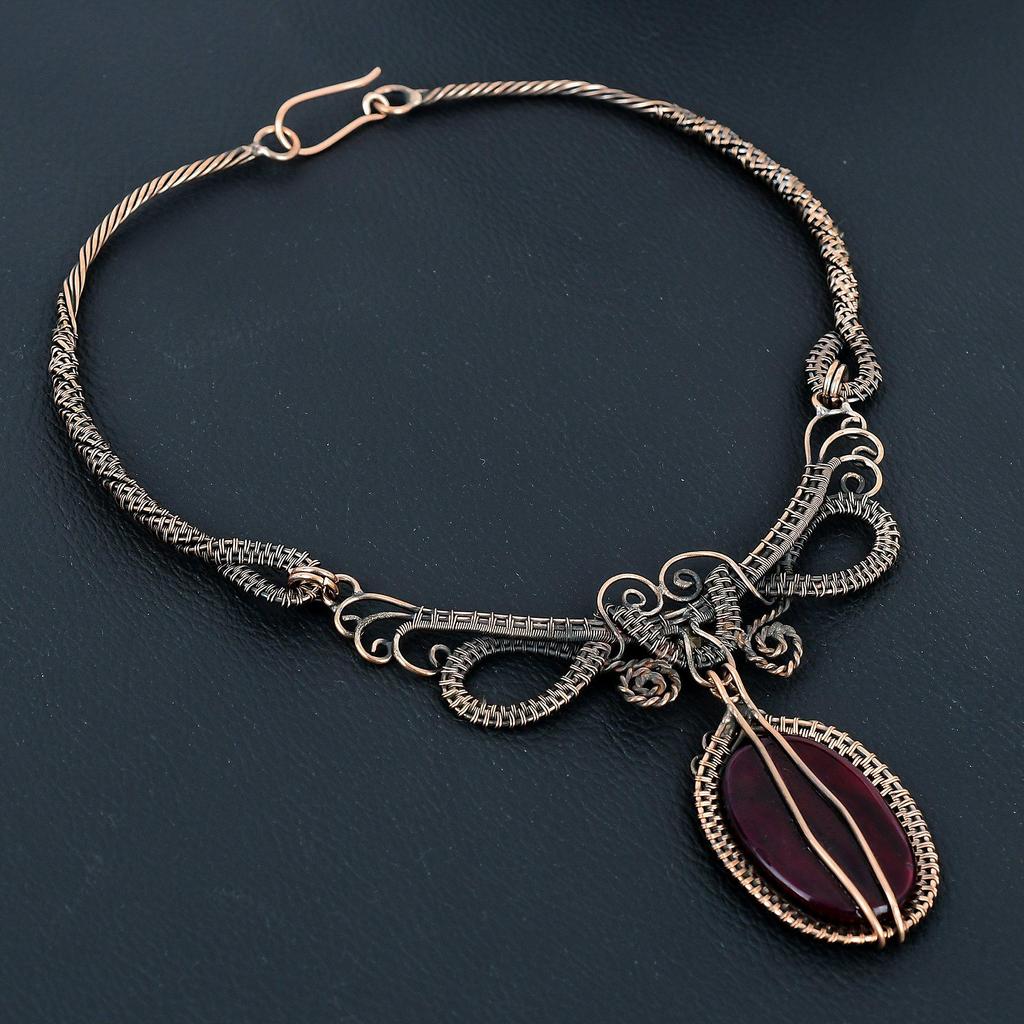 Red Flash Labradorite Necklace, 999 Copper Wire Wrapped Jewelry, Gemstone Jewelry Adjustable Chain Necklace, Handmade Wedding Gift Jewelry