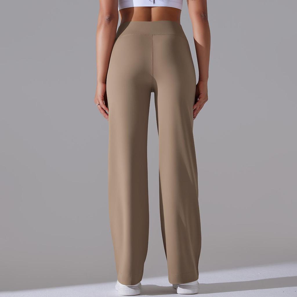Brushed Breathable High-Waisted Wide-Leg Cropped Yoga Pants with Pockets