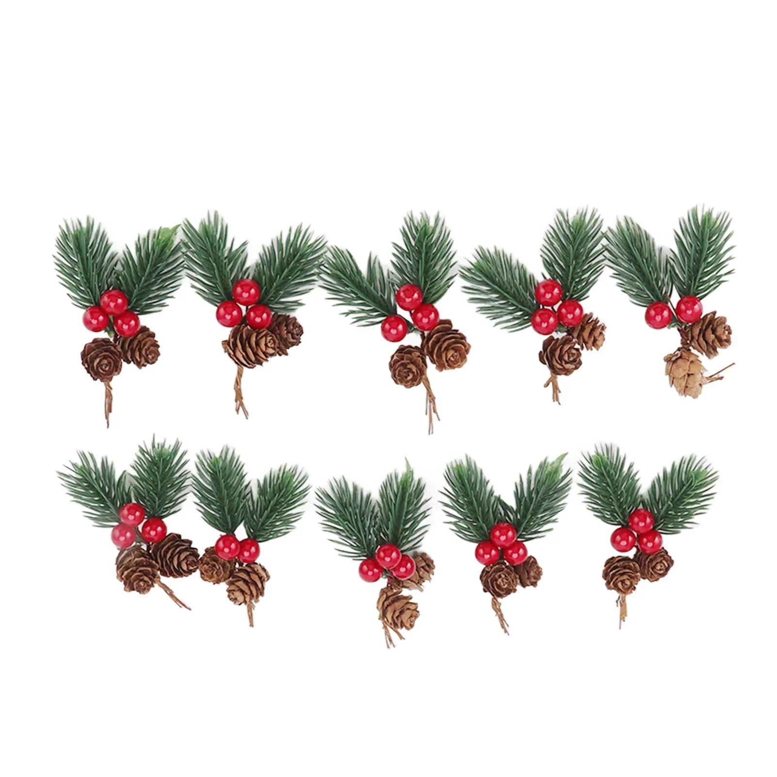

10pcs Christmas Picks Pinecone Red Berry Pin Needle Artificial Delicate Christmas Pinecone Ornaments Decorations