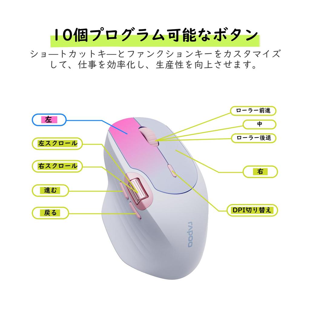 RAPOO MT560 Wireless Bluetooth Mouse DPI Supports 6 Side Ergonomic Compatible with Blue - Quiet, Compact, 7-Stage Switching, Devices, Scrolls,