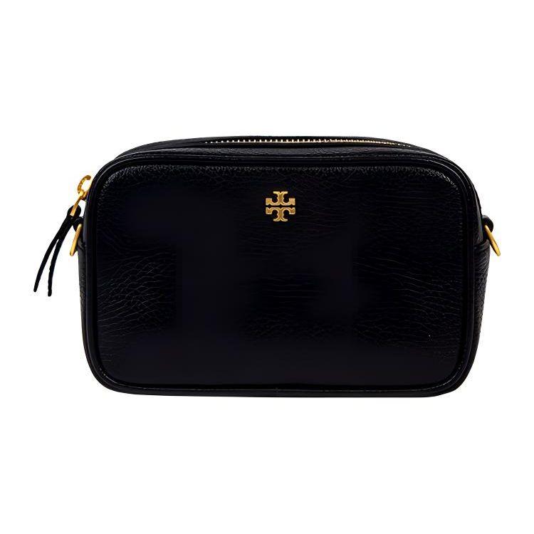 Tory Burch Metal Double T Litchi Grain Logo Leather Camera Crossbody Bag Women crossbody bag Black 81477-001 Basic Set (Bag+Dust Bag)