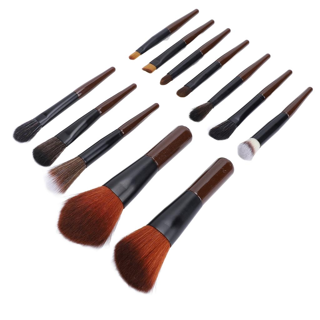 Travel Makeup Brush Set Synthetic Mini 12PCS Powder Highlight Concealer Eye Shadows Blush Mini Makeup Brushes Black Brown