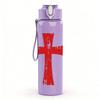 1PC Red Wooden Cross Minimalist Vintage Print 750ml Portable Sports Water Bottle Leakproof Gym Outdoor Travel Drink Cup