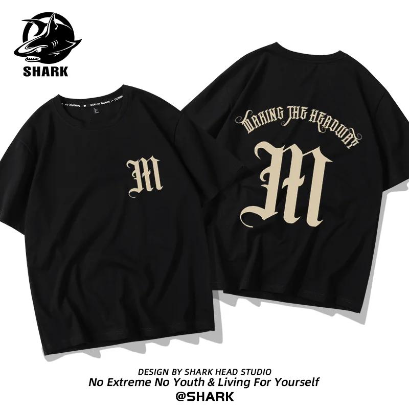 Summer Fashion Heavyweight Retro Men's English Letters 100% Cotton Printed Round Neck High-quality Casual Fitness Street T-shirt