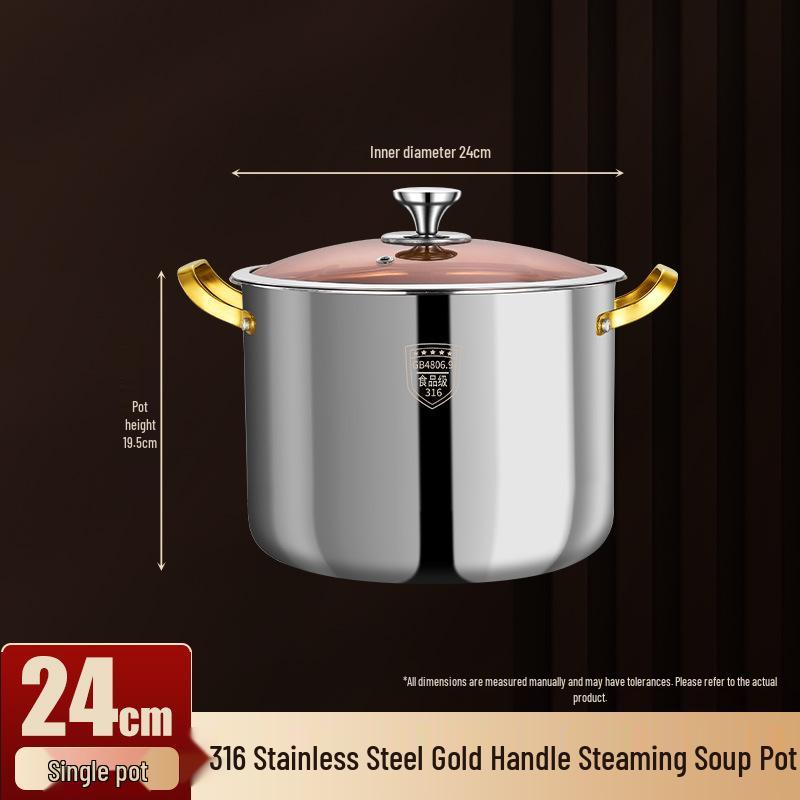 316 Stainless Steel Food-Grade Stock Pot: Large Capacity Stew, Steamer & Stewer