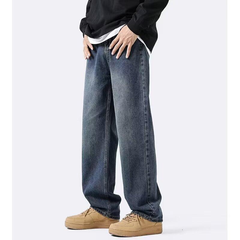 

American Retro Old Washing Straight Jeans Men s Spring and Autumn New Loose Wide-leg Casual Trousers XXXL синий