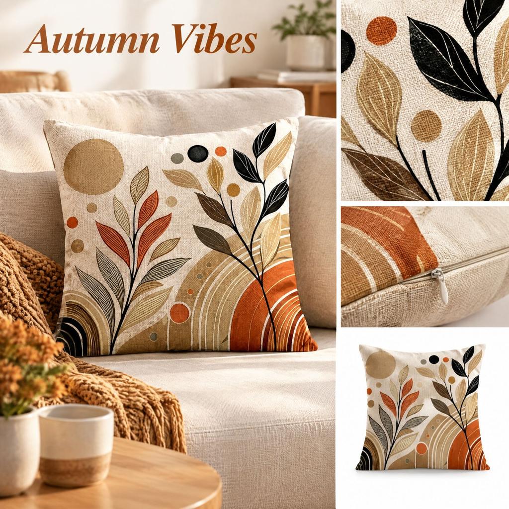 Abstract Geometric Throw Cover, Linen Printed Cushion Case for Sofa and