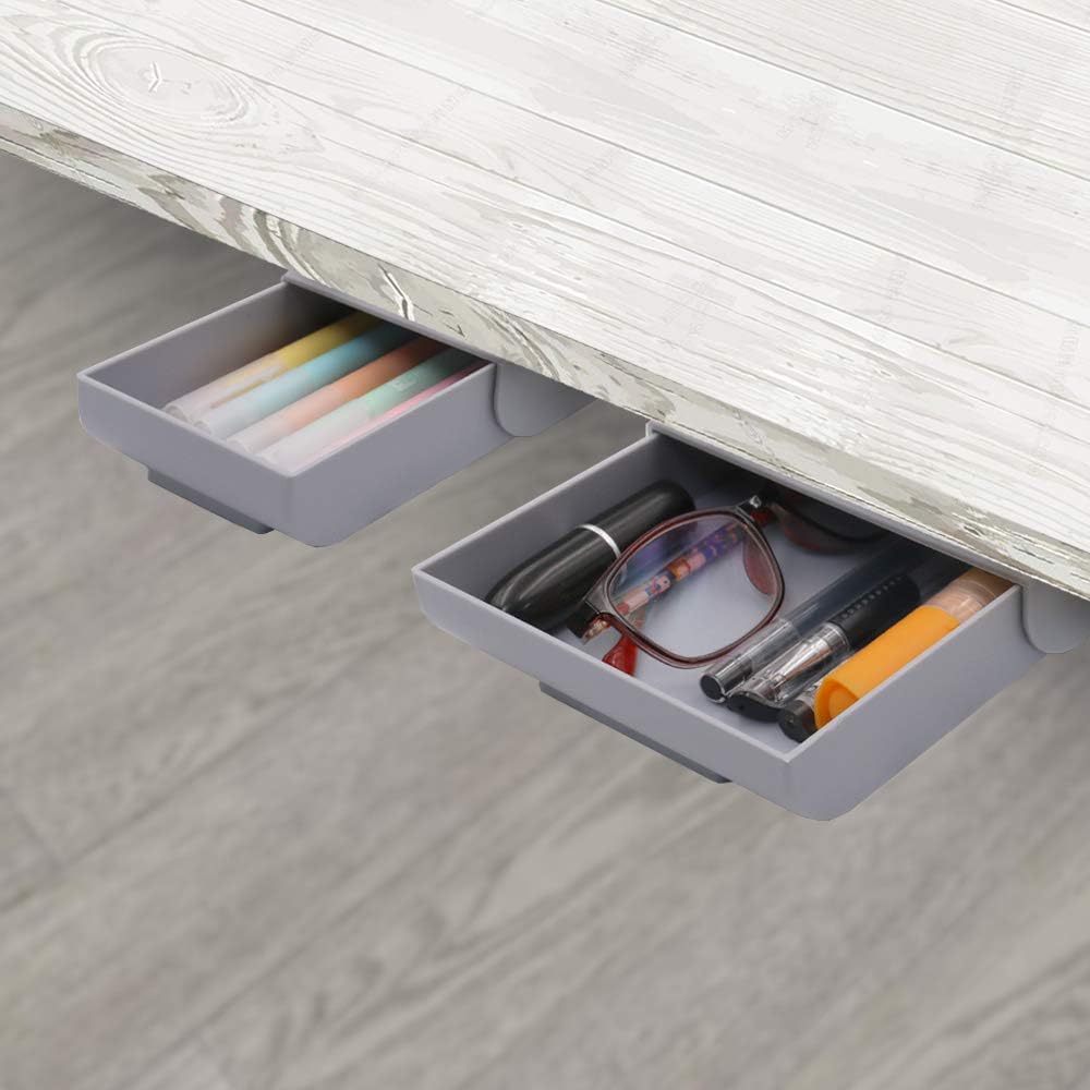 YOOUSOO 2 Pack Under Desk Storage Drawer Organizer, Hidden Slide Out Drawer Attachment, with Self - Adhesive Feature for Desktop and Table серый