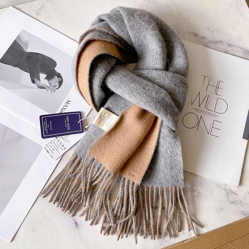 100 pure wool scarves for men's autumn and winter gray double-sided high-end gift boyfriend men's cashmere shawl