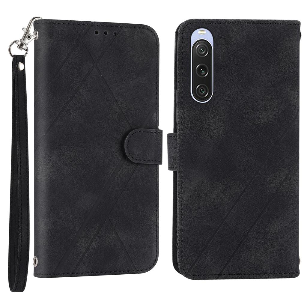 For Sony Xperia 5 IV 5G Case Imprinted Line Leather Phone Cover with Handy Strap