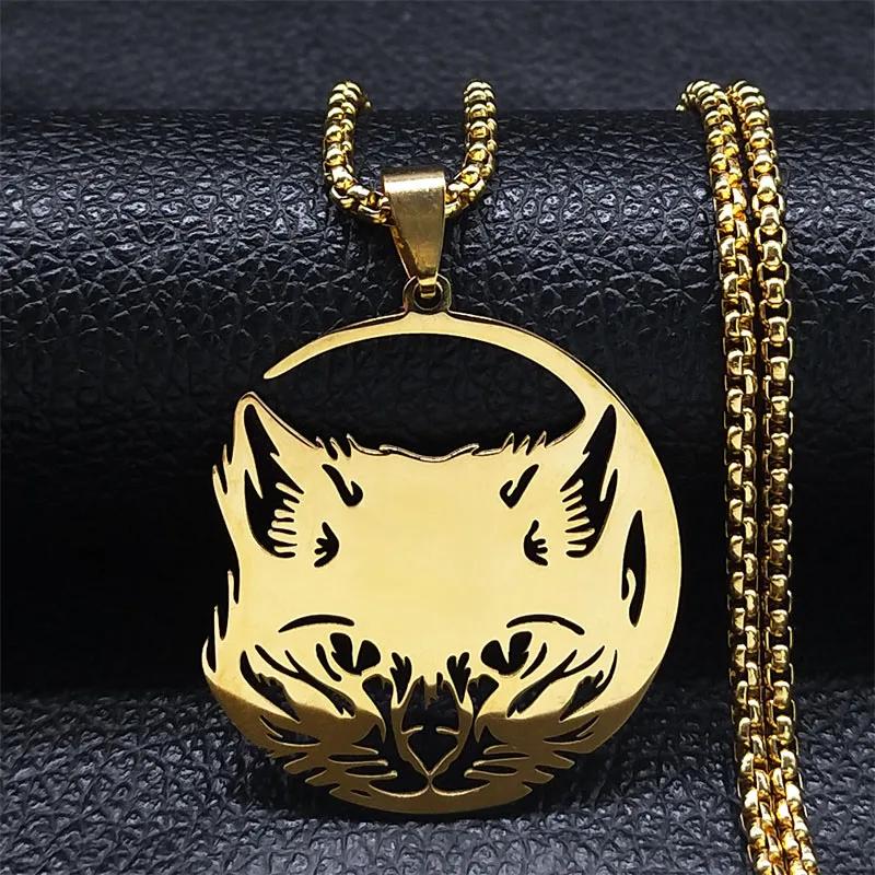

Aesthetic Cat Flower Moon Crescent Necklace for Women Men Stainless Steel Silver Color Bohemia Chain Gift Jewelry collar 3220