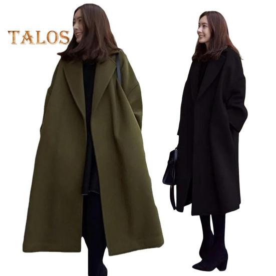 Women Woolen Jacket Turn-down Collar Solid Color Coat Mid-calf Length Thermal Long Sleeved Commuting Dating Spring Fall Winter Overcoat