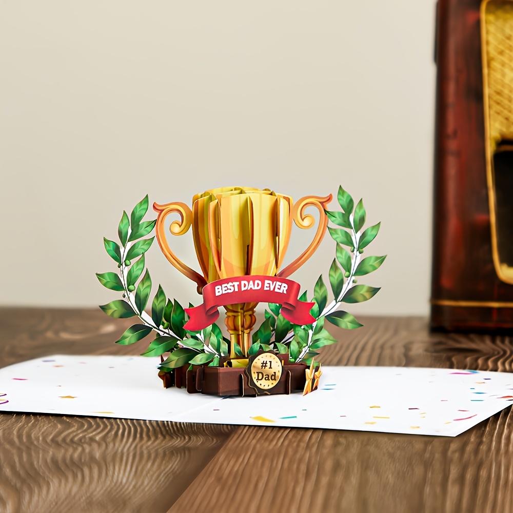 1pcs Father's Day Trophy Pop Up Card, The Best 3D Dad Trophy Card, Father's Day Card, Is The Perfect Handmade Gift for Dad